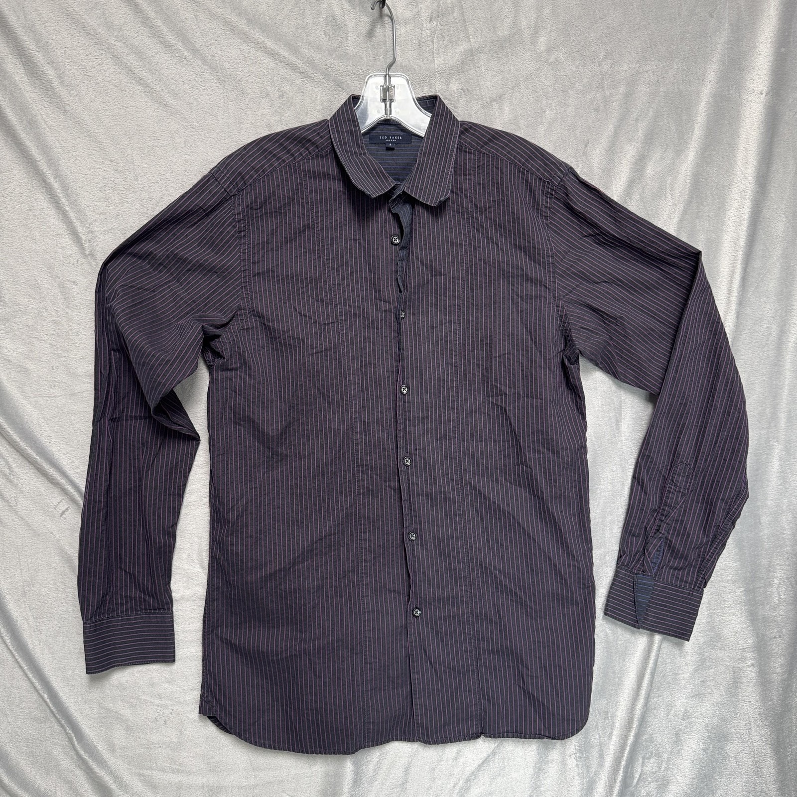 Ted Baker Shirt Mens Medium Purple Striped Button Front Long Sleeve Portugal